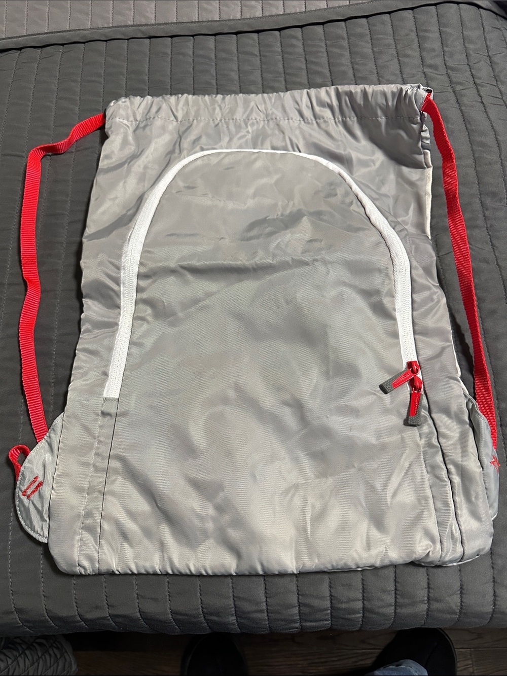 New Balance Gray Drawstring Gym Bag with Red Accents